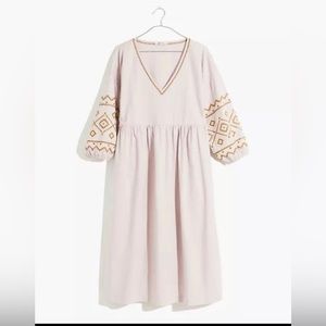Madewell Embroidered-Sleeve Popover Midi Dress Size M